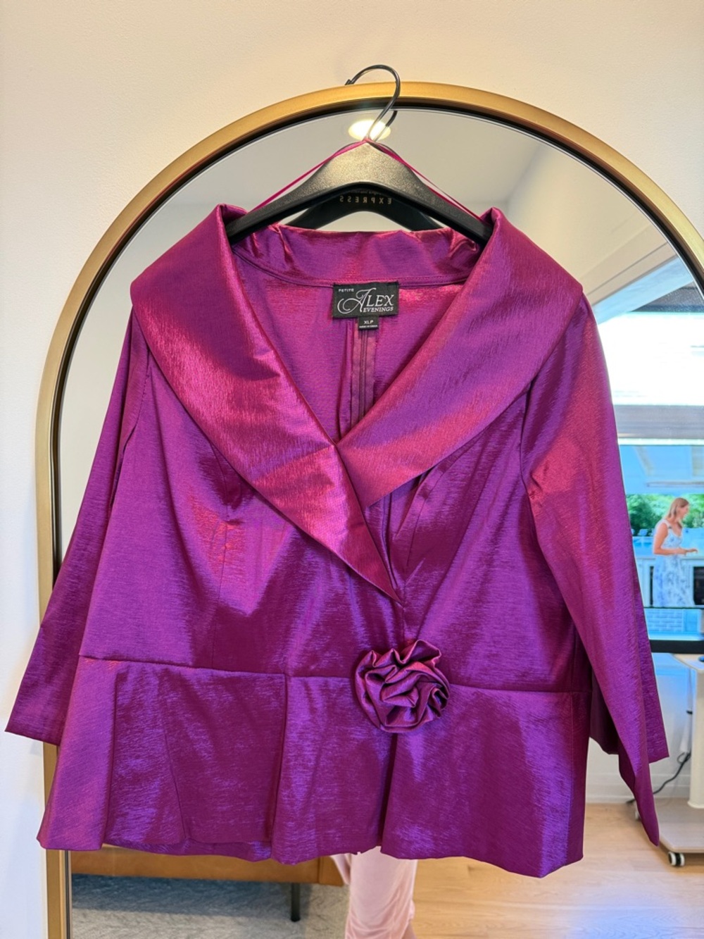 Alex Evenings Shimmery Fuchsia Evening Jacket with Rosette Detail